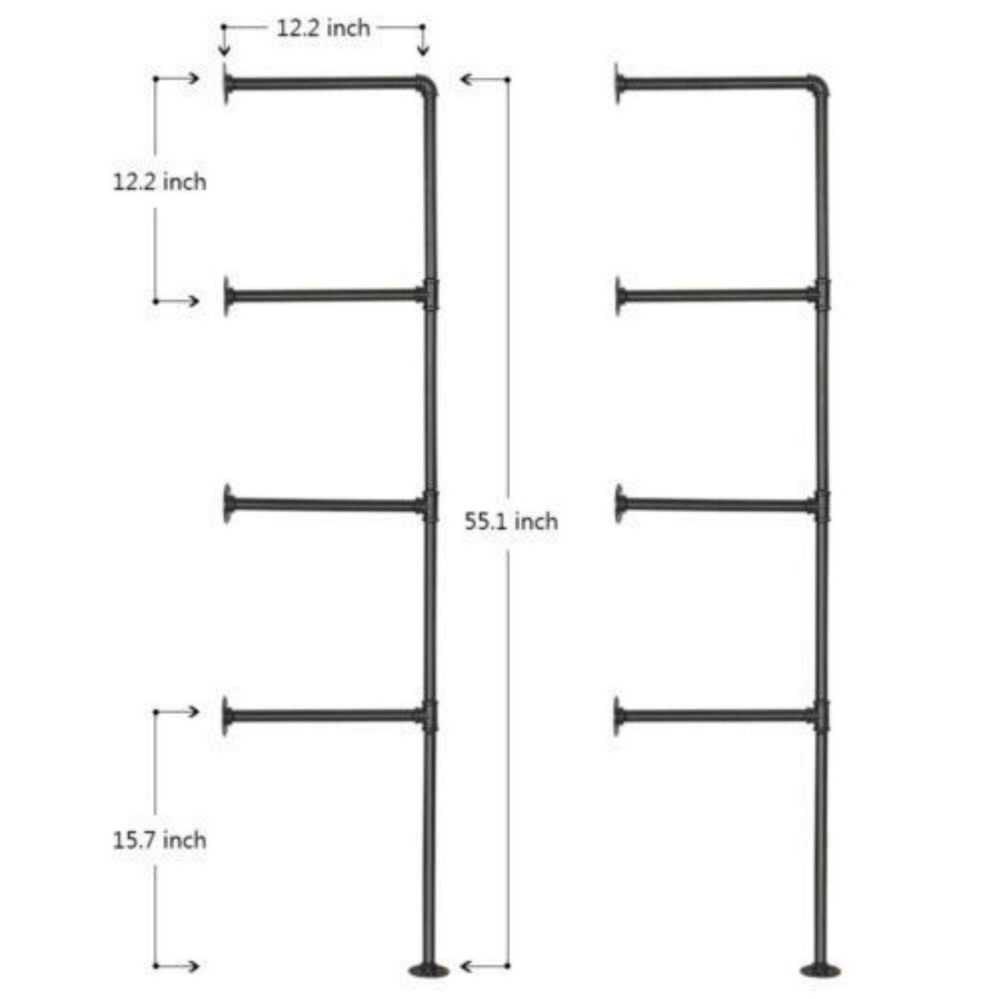 NEX™ 55" Black DIY Industrial Wall-Mounted Iron Pipe Open Bookshelf